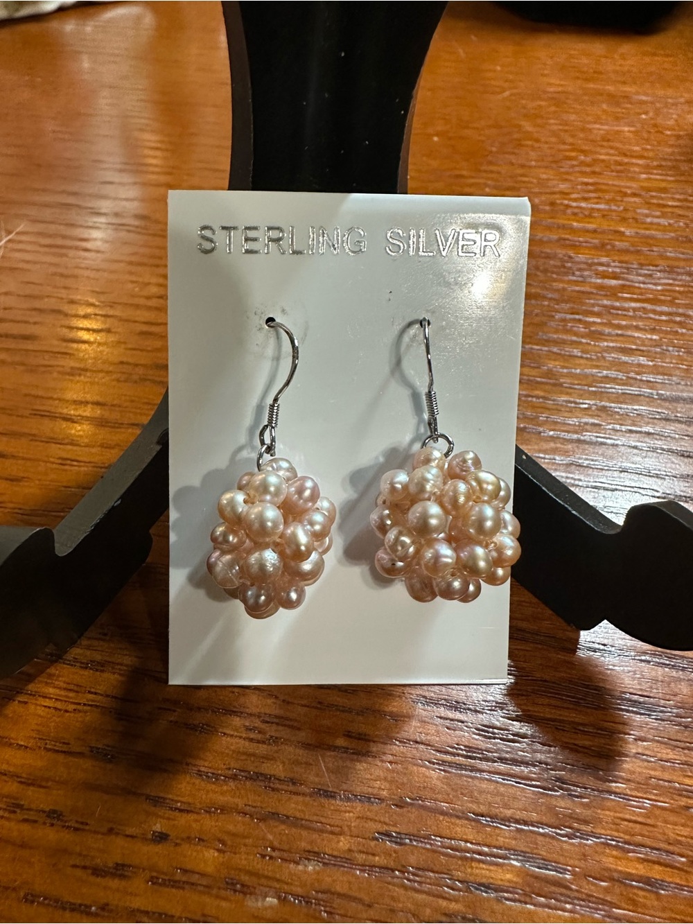 Sterling Silver Pink Pearl Cluster Drop Earrings
